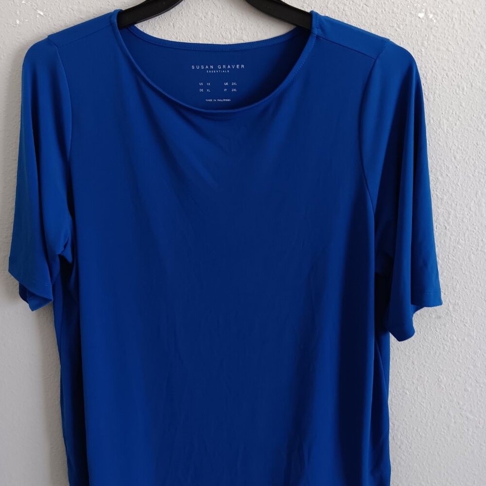 Susan Graver Essentials Liquid Knit Bateau Neck Top - cobalt Sz 1X a213063 - Picture 2 of 4